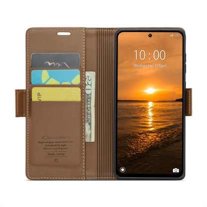 For Redmi 13 CaseMe 023 Butterfly Buckle Litchi Texture RFID Anti-theft Leather Phone Case(Brown) - Redmi 13 Cases by CaseMe | Online Shopping South Africa | PMC Jewellery | Buy Now Pay Later Mobicred