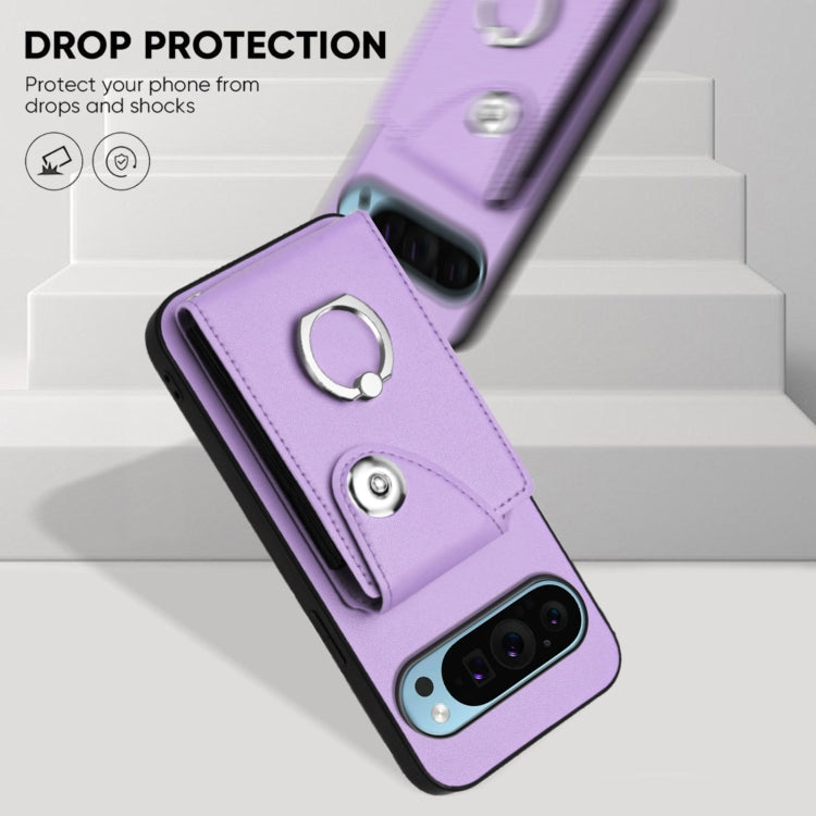 For Google Pixel 9 / 9 Pro Organ Card Bag Ring Holder Phone Case with Long Lanyard(Purple) - Google Cases by PMC TechLife | Online Shopping South Africa | PMC TechLife | Buy Now Pay Later Mobicred