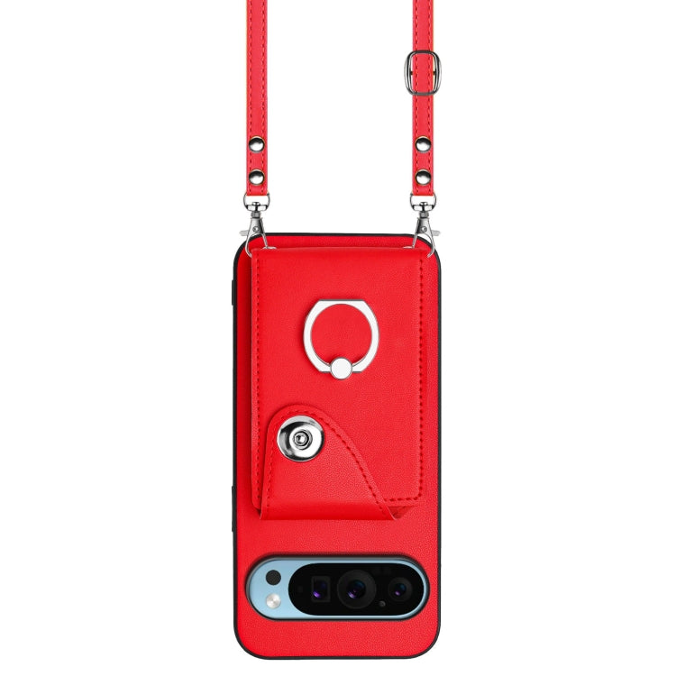 For Google Pixel 9 / 9 Pro Organ Card Bag Ring Holder Phone Case with Long Lanyard(Red) - Google Cases by PMC TechLife | Online Shopping South Africa | PMC TechLife | Buy Now Pay Later Mobicred