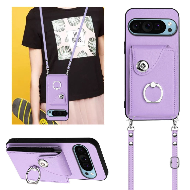 For Google Pixel 9 Pro XL Organ Card Bag Ring Holder Phone Case with Long Lanyard(Purple) - Google Cases by PMC Jewellery | Online Shopping South Africa | PMC Jewellery | Buy Now Pay Later Mobicred