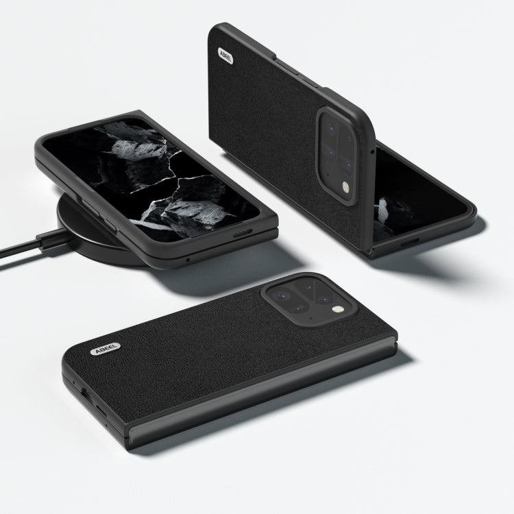 For Google Pixel 9 Pro Fold ABEEL Genuine Leather Luolai Series Phone Case(Black) - Google Cases by PMC TechLife | Online Shopping South Africa | PMC TechLife | Buy Now Pay Later Mobicred