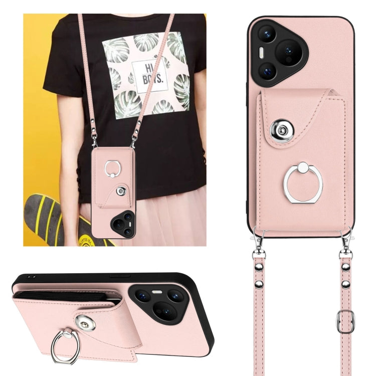 For Huawei Pura 70 Organ Card Bag Ring Holder Phone Case with Long Lanyard(Pink) - Huawei Cases by PMC Jewellery | Online Shopping South Africa | PMC Jewellery | Buy Now Pay Later Mobicred