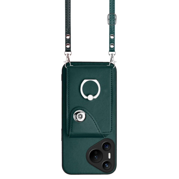 For Huawei Pura 70 Organ Card Bag Ring Holder Phone Case with Long Lanyard(Green) - Huawei Cases by PMC Jewellery | Online Shopping South Africa | PMC Jewellery | Buy Now Pay Later Mobicred