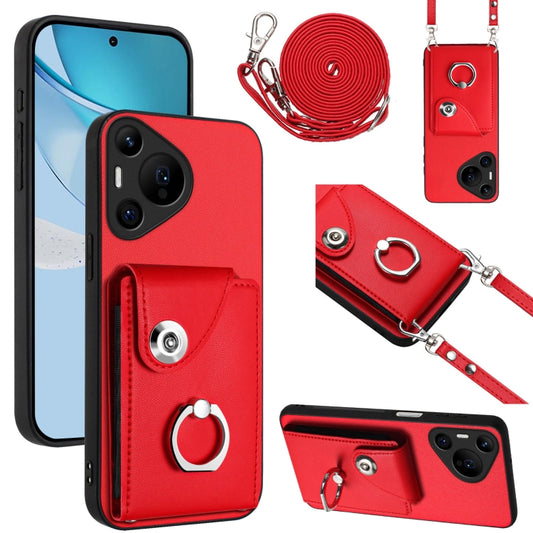 For Huawei Pura 70 Pro / 70 Pro+ Organ Card Bag Ring Holder Phone Case with Long Lanyard(Red) - Huawei Cases by PMC Jewellery | Online Shopping South Africa | PMC Jewellery | Buy Now Pay Later Mobicred