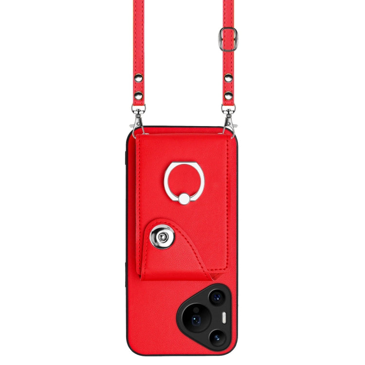 For Huawei Pura 70 Pro / 70 Pro+ Organ Card Bag Ring Holder Phone Case with Long Lanyard(Red) - Huawei Cases by PMC Jewellery | Online Shopping South Africa | PMC Jewellery | Buy Now Pay Later Mobicred