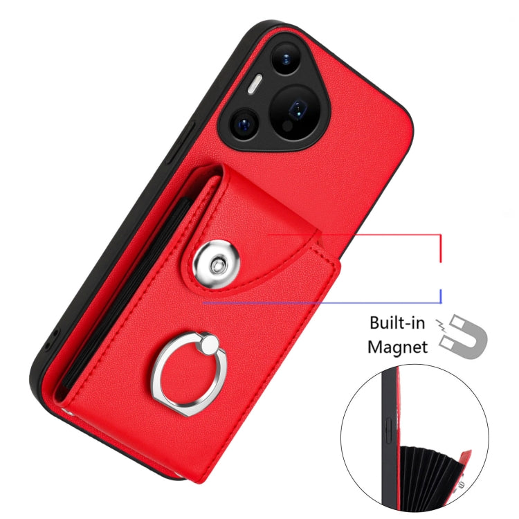 For Huawei Pura 70 Pro / 70 Pro+ Organ Card Bag Ring Holder Phone Case with Long Lanyard(Red) - Huawei Cases by PMC Jewellery | Online Shopping South Africa | PMC Jewellery | Buy Now Pay Later Mobicred