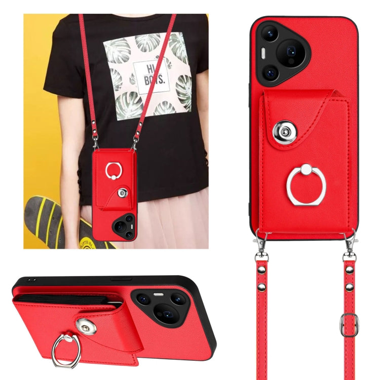 For Huawei Pura 70 Pro / 70 Pro+ Organ Card Bag Ring Holder Phone Case with Long Lanyard(Red) - Huawei Cases by PMC Jewellery | Online Shopping South Africa | PMC Jewellery | Buy Now Pay Later Mobicred