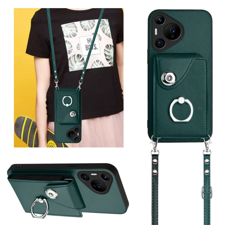 For Huawei Pura 70 Pro / 70 Pro+ Organ Card Bag Ring Holder Phone Case with Long Lanyard(Green) - Huawei Cases by PMC Jewellery | Online Shopping South Africa | PMC Jewellery | Buy Now Pay Later Mobicred