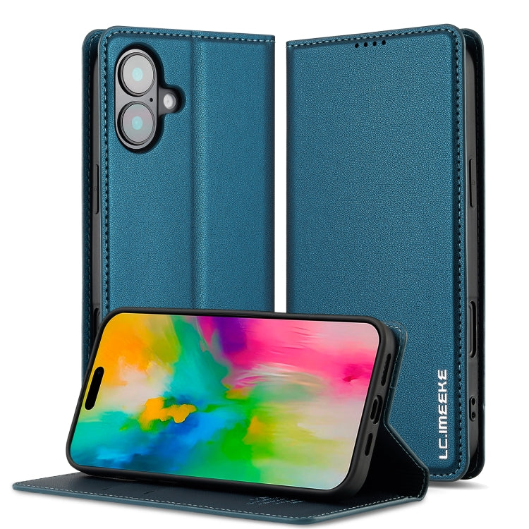 For iPhone 16 Plus LC.IMEEKE L1 Series Frosted Fine Texture PU Phone Case(Blue) - iPhone 16 Plus Cases by LC.IMEEKE | Online Shopping South Africa | PMC Jewellery | Buy Now Pay Later Mobicred