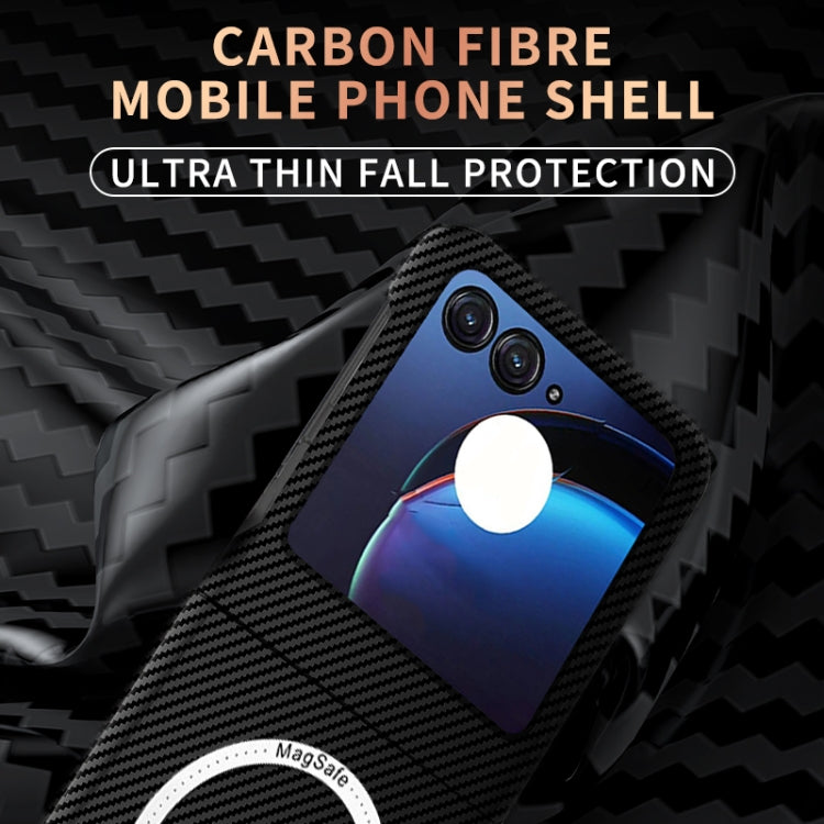 For Motorola Razr 50 Carbon Fiber Texture MagSafe Magnetic Phone Case(Black Silver) - Motorola Cases by PMC TechLife | Online Shopping South Africa | PMC TechLife | Buy Now Pay Later Mobicred