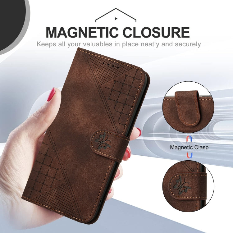 For Redmi K70 YX0080 Grid Butterfly Embossed Pattern Flip Leather Phone Case with Lanyard(Coffee) - K70 Cases by PMC Jewellery | Online Shopping South Africa | PMC Jewellery | Buy Now Pay Later Mobicred