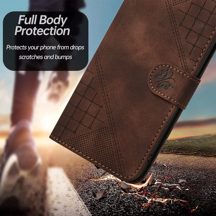 For iPhone 16 YX0080 Grid Butterfly Embossed Pattern Flip Leather Phone Case with Lanyard(Coffee) - iPhone 16 Cases by PMC TechLife | Online Shopping South Africa | PMC TechLife | Buy Now Pay Later Mobicred