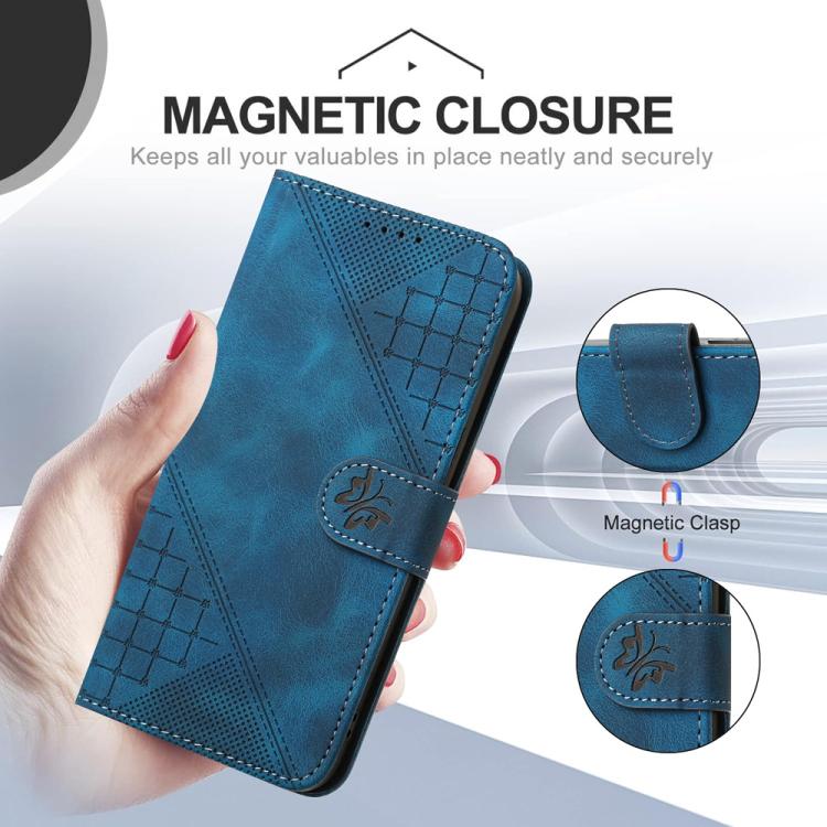 For iPhone 17 Air YX0080 Grid Butterfly Embossed Pattern Flip Leather Phone Case with Lanyard(Dark Blue) - free shipping - PMc TechLife - Order now!