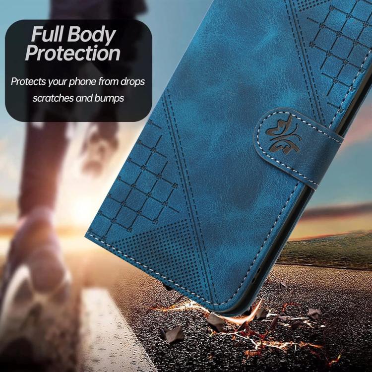 For iPhone 17 Pro YX0080 Grid Butterfly Embossed Pattern Flip Leather Phone Case with Lanyard(Dark Blue) - free shipping - PMc TechLife - Order now!