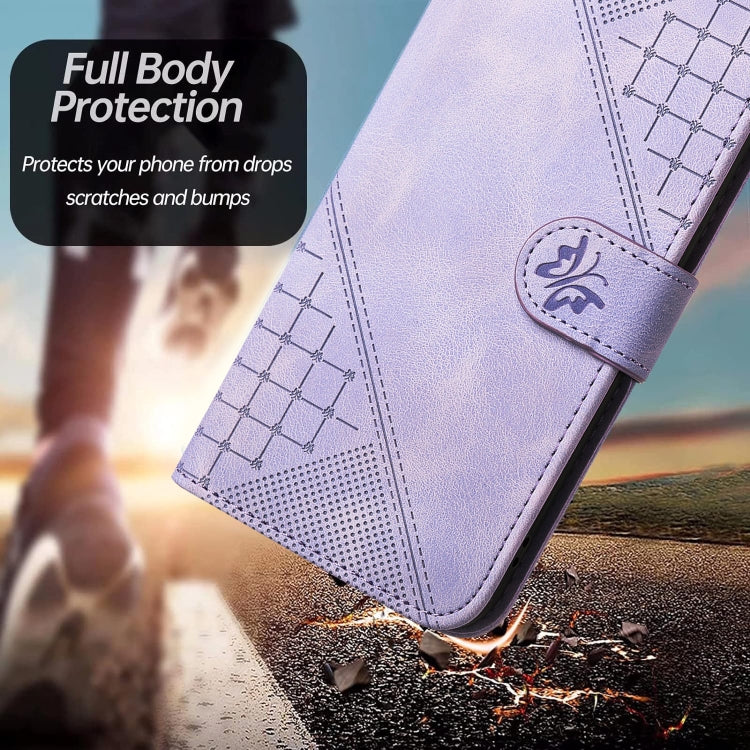 For Google Pixel 9 / 9 Pro YX0080 Grid Butterfly Embossed Pattern Flip Leather Phone Case with Lanyard(Light Purple) - Google Cases by PMC TechLife | Online Shopping South Africa | PMC TechLife | Buy Now Pay Later Mobicred