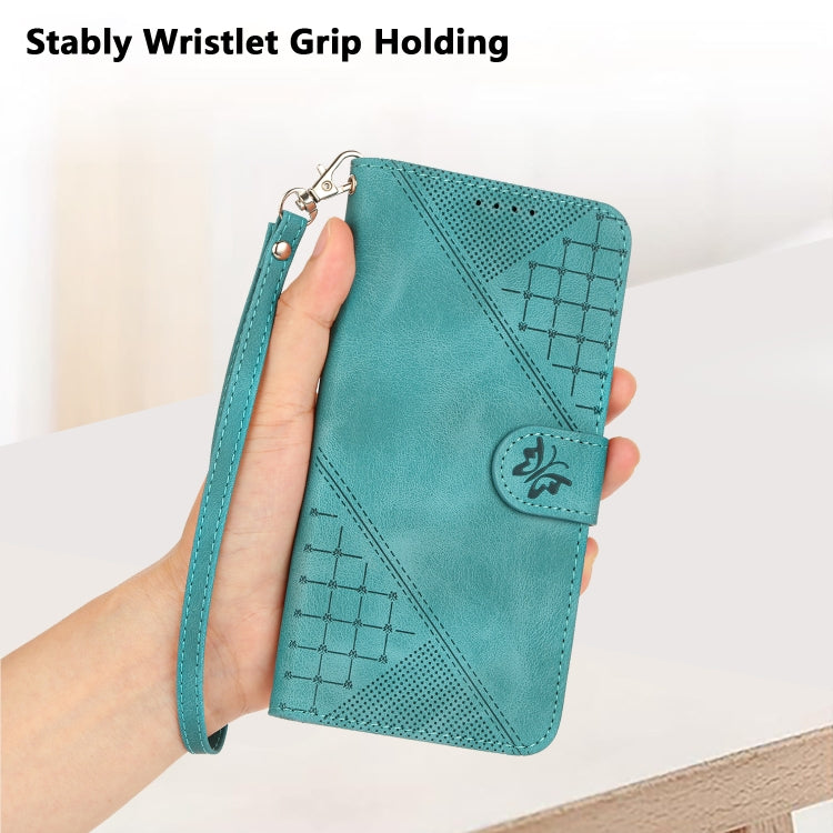 For Motorola Edge 2024 5G Global Grid Butterfly Embossed Pattern Leather Phone Case with Lanyard(Light Blue) - free shipping - PMC Jewellery - Order now!