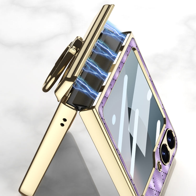 For Samsung Galaxy Z Flip6 / Flip7 FE GKK Rhombus Pattern Integrated Electroplated Leather Phone Case with Ring(Purple) - free shipping - PMC Jewellery - Order now!