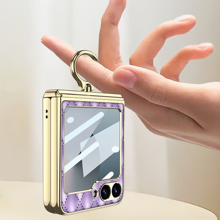 For Samsung Galaxy Z Flip6 / Flip7 FE GKK Rhombus Pattern Integrated Electroplated Leather Phone Case with Ring(Dark Green) - free shipping - PMC Jewellery - Order now!