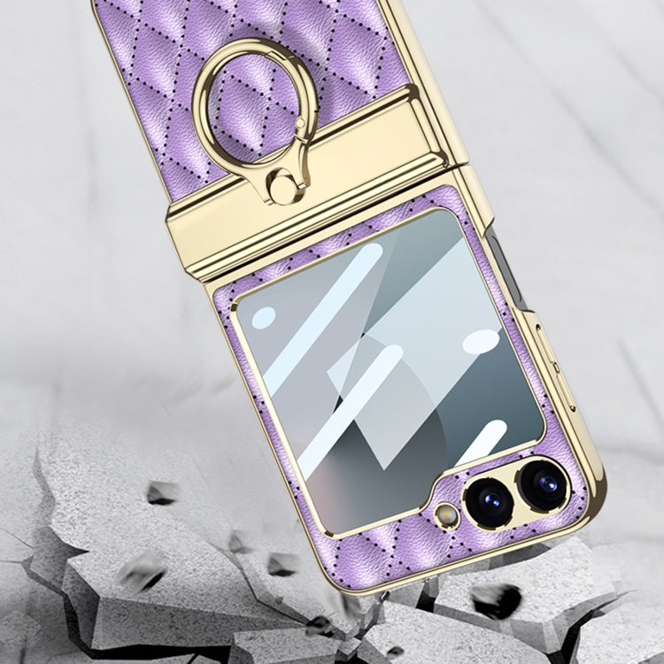 For Samsung Galaxy Z Flip6 / Flip7 FE GKK Rhombus Pattern Integrated Electroplated Leather Phone Case with Ring(Dark Green) - free shipping - PMC Jewellery - Order now!