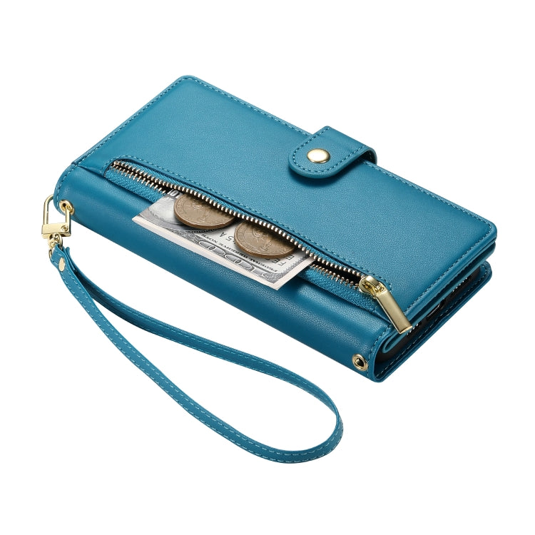 For iPhone 16 Plus Nine Card-slot Zipper Wallet Bag Leather Phone Case(Blue) - iPhone 16 Plus Cases by PMC Jewellery | Online Shopping South Africa | PMC Jewellery | Buy Now Pay Later Mobicred