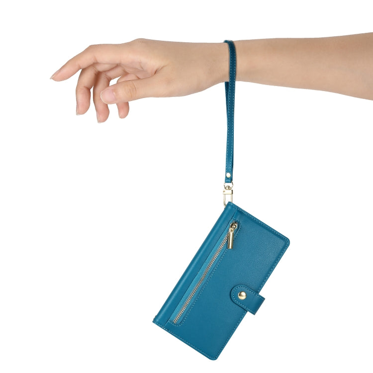 For iPhone 16 Plus Nine Card-slot Zipper Wallet Bag Leather Phone Case(Blue) - iPhone 16 Plus Cases by PMC TechLife | Online Shopping South Africa | PMC TechLife | Buy Now Pay Later Mobicred