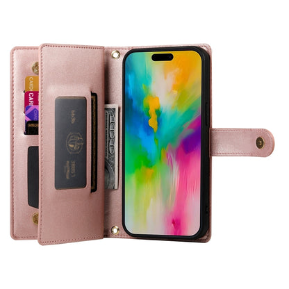 For iPhone 16 Pro Nine Card-slot Zipper Wallet Bag Leather Phone Case(Pink) - iPhone 16 Pro Cases by PMC Jewellery | Online Shopping South Africa | PMC Jewellery | Buy Now Pay Later Mobicred