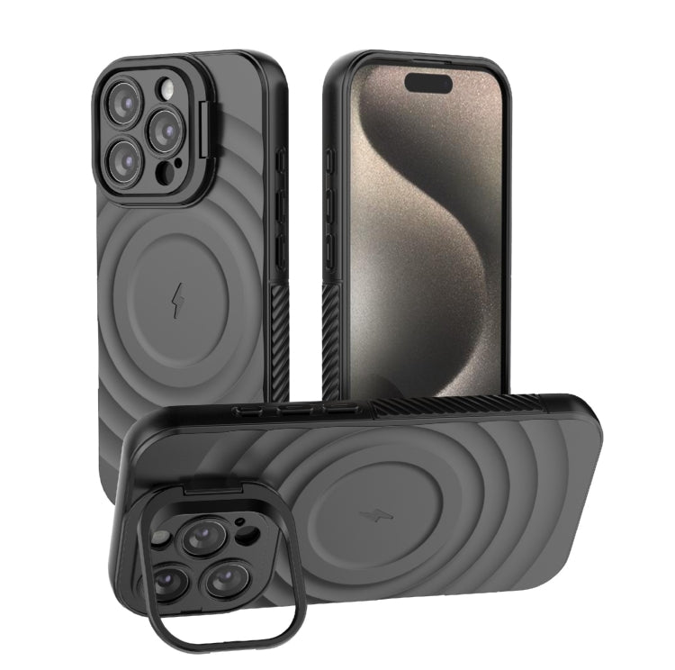 For iPhone 16 Pro Lens Frame Bracket Corrugated MagSafe Phone Case(Black) - iPhone 16 Pro Cases by PMC Jewellery | Online Shopping South Africa | PMC Jewellery | Buy Now Pay Later Mobicred