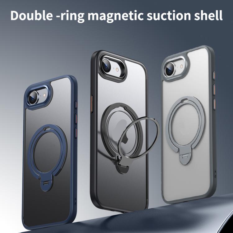 For iPhone 16e Double Ring MagSafe Magnetic Holder Phone Case(Matte Grey) - iPhone 16e Cases by PMC TechLife | Online Shopping South Africa | PMC TechLife | Buy Now Pay Later Mobicred
