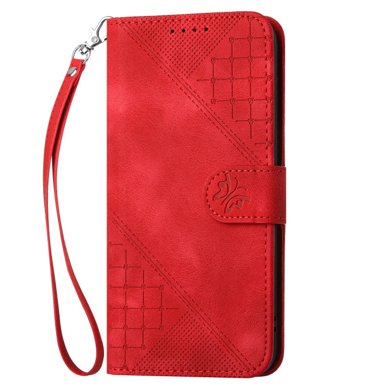 For Huawei Pura 70 YX0080 Grid Butterfly Embossed Pattern Flip Leather Phone Case with Lanyard(Red) - Huawei Cases by PMC Jewellery | Online Shopping South Africa | PMC Jewellery | Buy Now Pay Later Mobicred