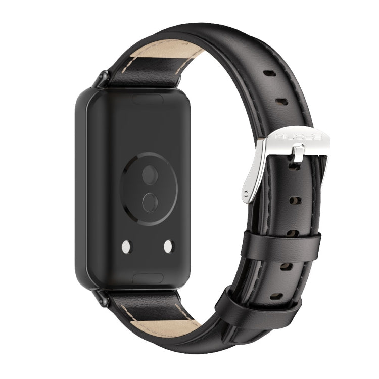 For Honor Band 10 / 9 MIJOBS Cowhide Leather Watch Band(Black) - Watch Bands by MIJOBS | Online Shopping South Africa | PMc TechLife | Buy Now Pay Later Mobicred
