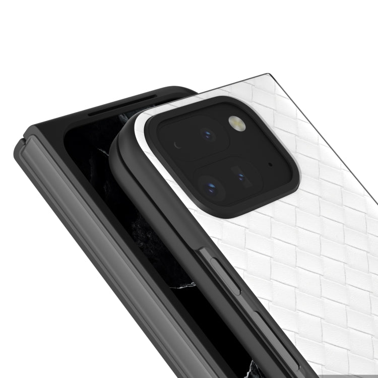 For Google Pixel 9 Pro Fold Black Frame Woven Texture PU Phone Case(White) - Google Cases by PMC TechLife | Online Shopping South Africa | PMC TechLife | Buy Now Pay Later Mobicred