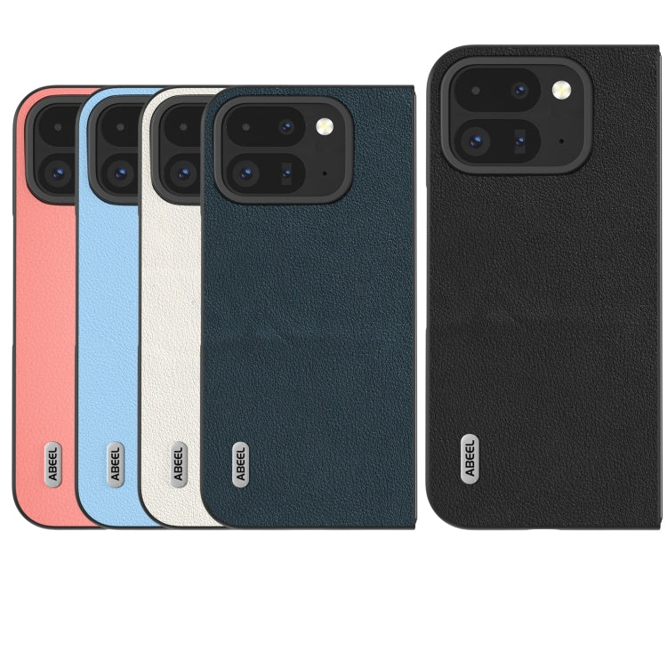For Google Pixel 9 Pro Fold ABEEL Genuine Leather Wave Black Edge Phone Case(Blue) - Google Cases by PMC TechLife | Online Shopping South Africa | PMC TechLife | Buy Now Pay Later Mobicred