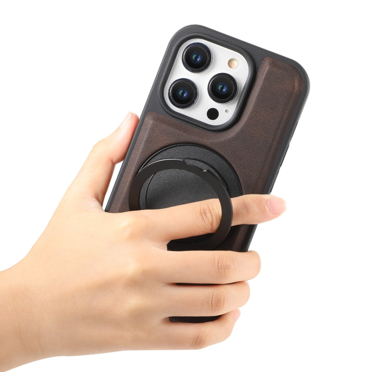 For iPhone 16 Pro Max Denior A14 Skin Feel Rotating Holder MagSafe Phone Case(Brown) - iPhone 16 Pro Max Cases by Denior | Online Shopping South Africa | PMC TechLife | Buy Now Pay Later Mobicred
