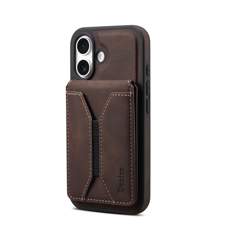 For iPhone 16 Denior D18 Skin Feel Rotating Holder MagSafe Detachable Card Slot Phone Case(Brown) - iPhone 16 Cases by Denior | Online Shopping South Africa | PMC Jewellery | Buy Now Pay Later Mobicred