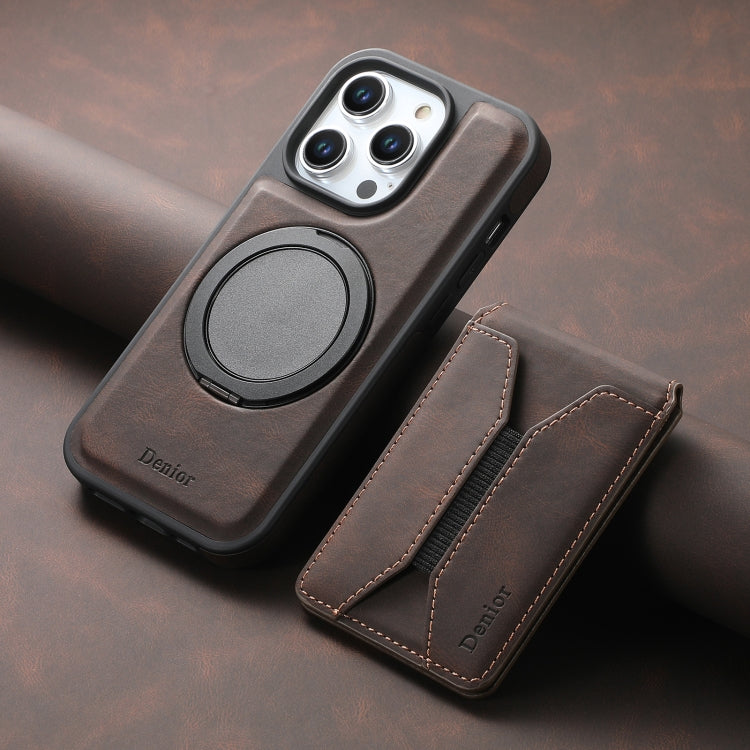 For iPhone 16 Pro Denior D18 Skin Feel Rotating Holder MagSafe Detachable Card Slot Phone Case(Brown) - iPhone 16 Pro Cases by Denior | Online Shopping South Africa | PMC Jewellery | Buy Now Pay Later Mobicred