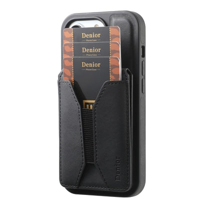 For iPhone 16 Pro Denior D18 Skin Feel Rotating Holder MagSafe Detachable Card Slot Phone Case(Black) - iPhone 16 Pro Cases by Denior | Online Shopping South Africa | PMC Jewellery | Buy Now Pay Later Mobicred