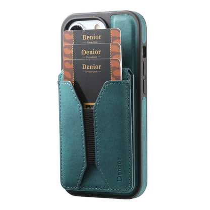 For iPhone 16 Pro Max Denior D18 Skin Feel Rotating Holder MagSafe Detachable Card Slot Phone Case(Blue) - iPhone 16 Pro Max Cases by Denior | Online Shopping South Africa | PMC Jewellery | Buy Now Pay Later Mobicred