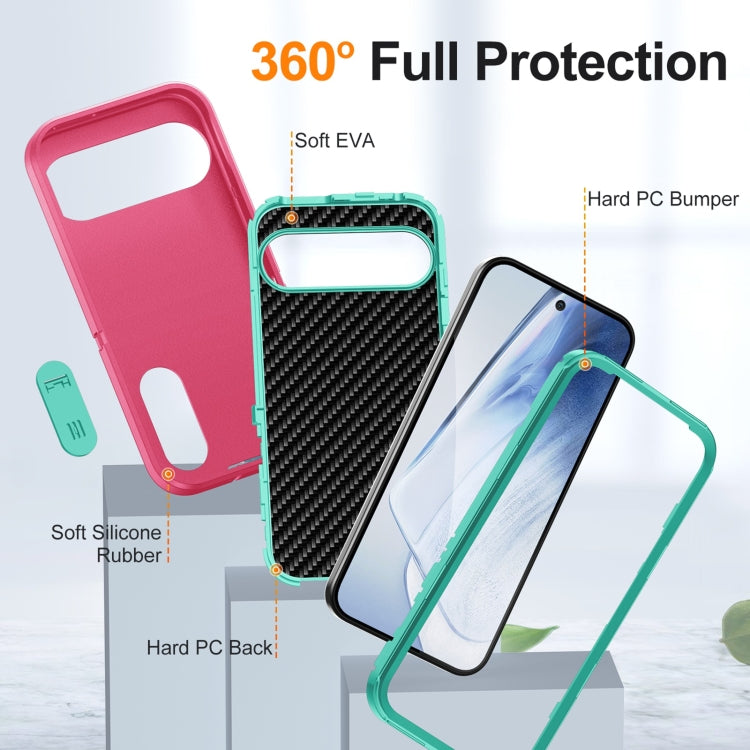 For Google Pixel 9 Pro Rugged PC + Silicone Phone Case with Holder(Rose Red+Light Green) - Google Cases by PMC Jewellery | Online Shopping South Africa | PMC Jewellery | Buy Now Pay Later Mobicred