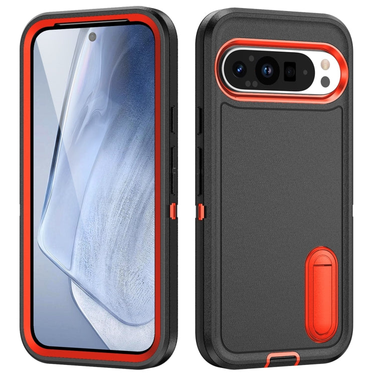 For Google Pixel 9 Pro Rugged PC + Silicone Phone Case with Holder(Black+Orange) - Google Cases by PMC TechLife | Online Shopping South Africa | PMC TechLife | Buy Now Pay Later Mobicred
