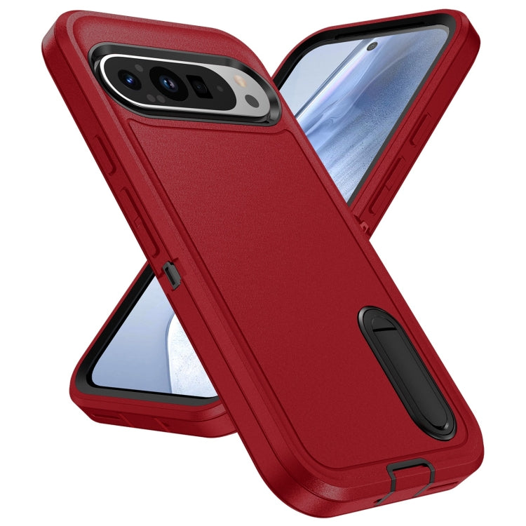 For Google Pixel 9 Pro Rugged PC + Silicone Phone Case with Holder(Red+Black) - Google Cases by PMC Jewellery | Online Shopping South Africa | PMC Jewellery | Buy Now Pay Later Mobicred