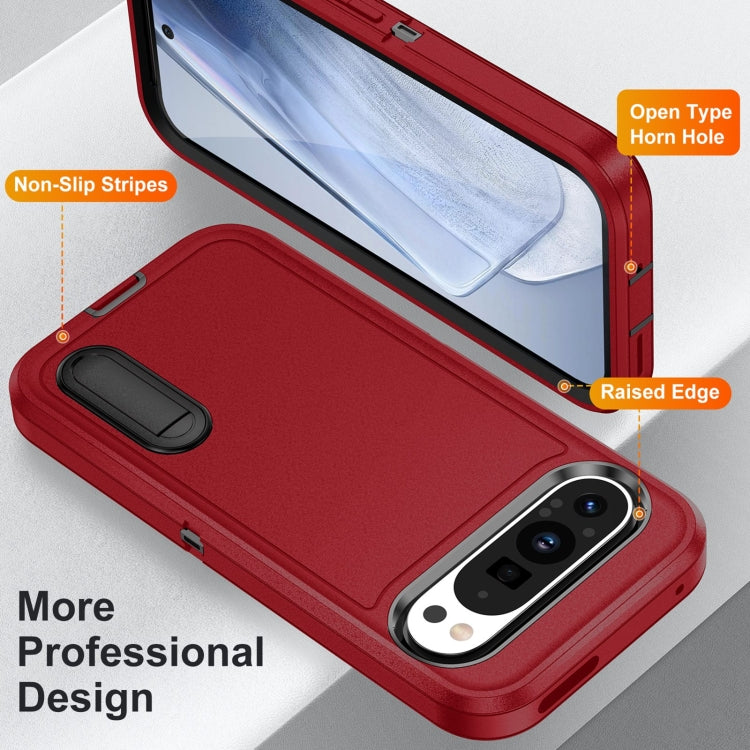 For Google Pixel 9 Pro Rugged PC + Silicone Phone Case with Holder(Red+Black) - Google Cases by PMC TechLife | Online Shopping South Africa | PMC TechLife | Buy Now Pay Later Mobicred