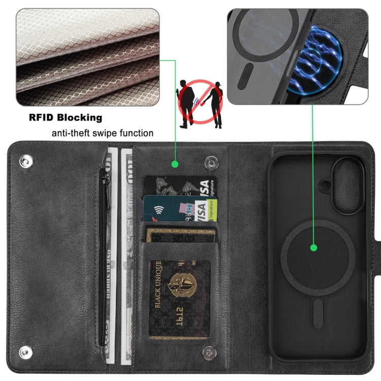 For iPhone 16 Plus ViLi GVS Series MagSafe Magnetic RFID Leather Phone Case(Black) - iPhone 16 Plus Cases by ViLi | Online Shopping South Africa | PMC TechLife | Buy Now Pay Later Mobicred