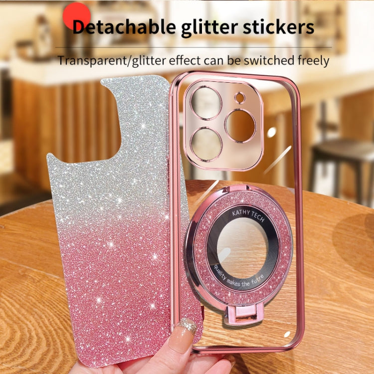 For Tecno Spark Go 2024 Plated Gradient Glitter Round Holder TPU Phone Case(Pink) - Tecno Cases by PMC Jewellery | Online Shopping South Africa | PMC Jewellery | Buy Now Pay Later Mobicred