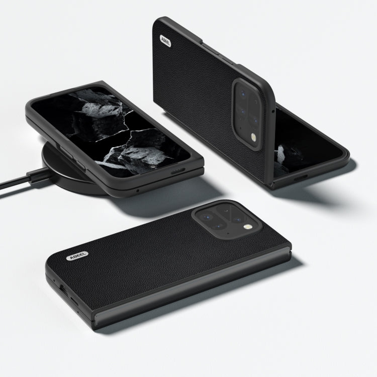 For Google Pixel 9 Pro Fold ABEEL Genuine Leather Elegant Black Edge Phone Case(Black) - Google Cases by PMC TechLife | Online Shopping South Africa | PMC TechLife | Buy Now Pay Later Mobicred