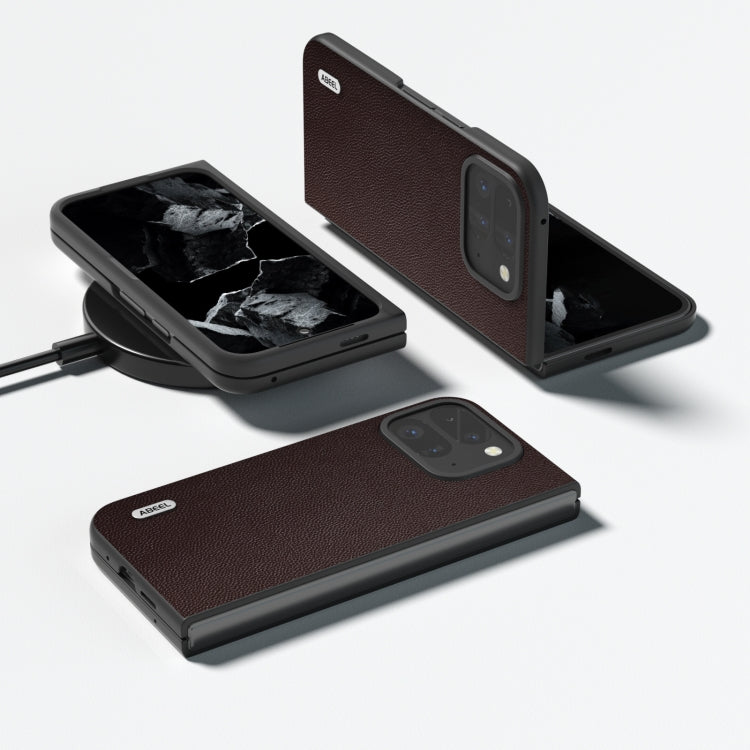 For Google Pixel 9 Pro Fold ABEEL Genuine Leather Elegant Black Edge Phone Case(Coffee) - Google Cases by PMC TechLife | Online Shopping South Africa | PMC TechLife | Buy Now Pay Later Mobicred