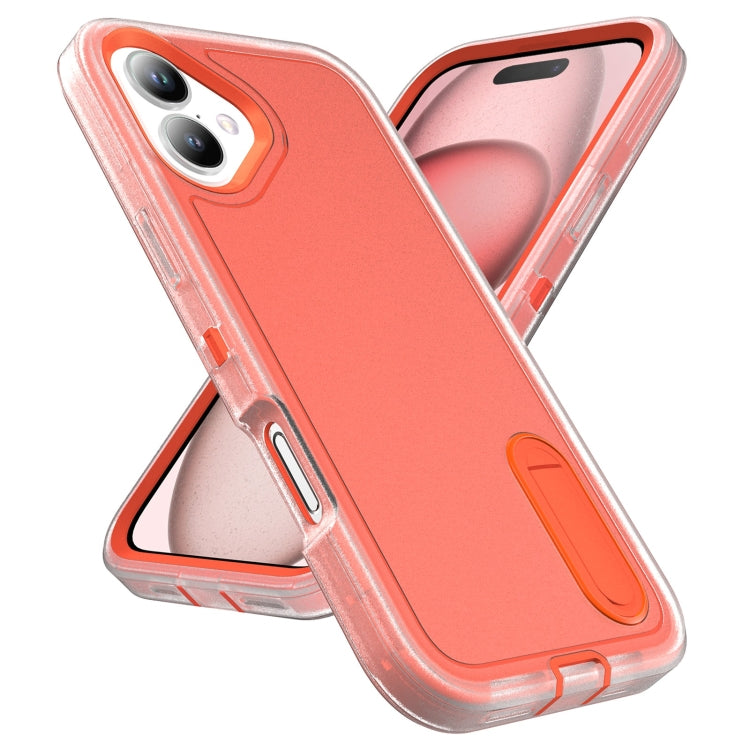 For iPhone 16 Rugged PC + Silicone Phone Case with Holder(Transparent+Orange) - iPhone 16 Cases by PMC Jewellery | Online Shopping South Africa | PMC Jewellery | Buy Now Pay Later Mobicred