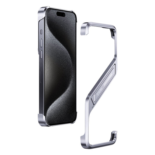 For iPhone 15 Pro Max S-shaped Stand Frameless Metal Phone Case(Silver) - iPhone 15 Pro Max Cases by PMC Jewellery | Online Shopping South Africa | PMC Jewellery | Buy Now Pay Later Mobicred