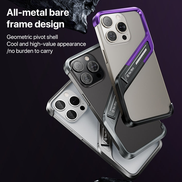 For iPhone 15 Pro S-shaped Stand Frameless Metal Phone Case(Black Purple) - iPhone 15 Pro Cases by PMC Jewellery | Online Shopping South Africa | PMC Jewellery | Buy Now Pay Later Mobicred