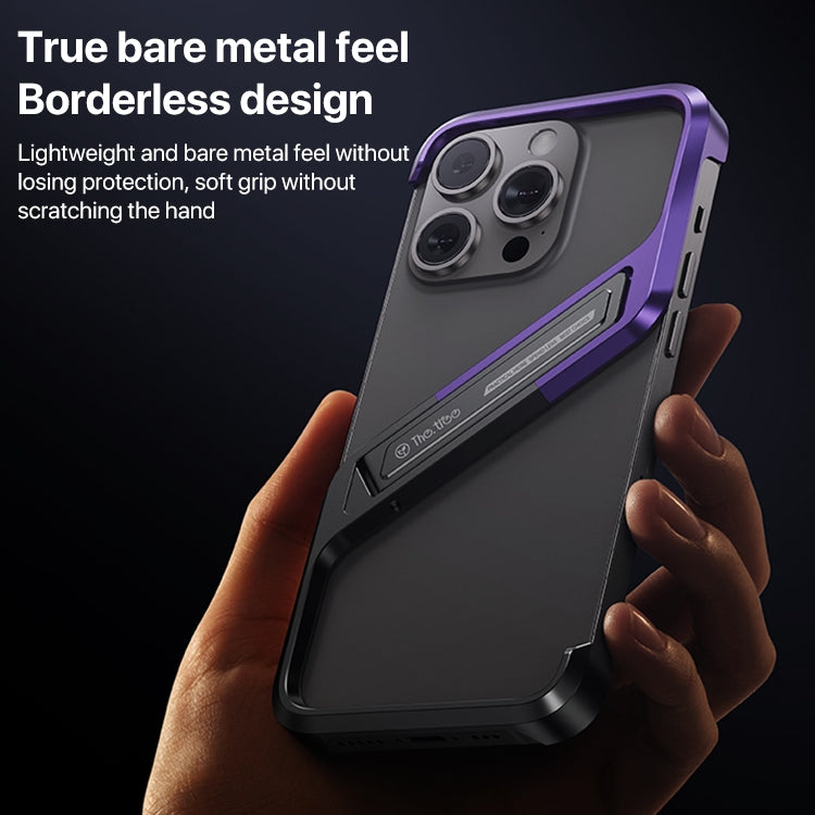 For iPhone 15 S-shaped Stand Frameless Metal Phone Case(Black Purple) - free shipping - PMC Jewellery - Order now!
