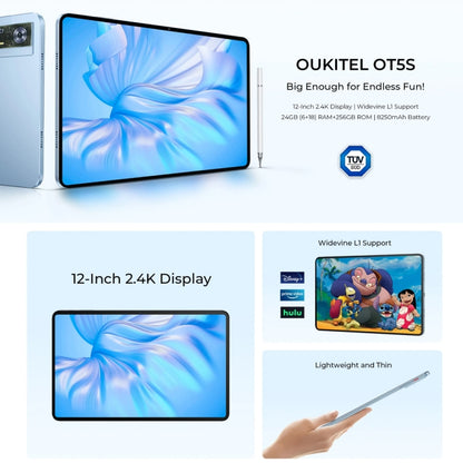 OUKITEL OT5S Tablet PC 12 inch 2.4K Screen, 6GB+256GB, Android 14 Unisoc Tiger T606 Octa Core, Support Dual SIM 4G Network, EU Plug(Blue) - Other by OUKITEL | Online Shopping South Africa | PMC Jewellery | Buy Now Pay Later Mobicred